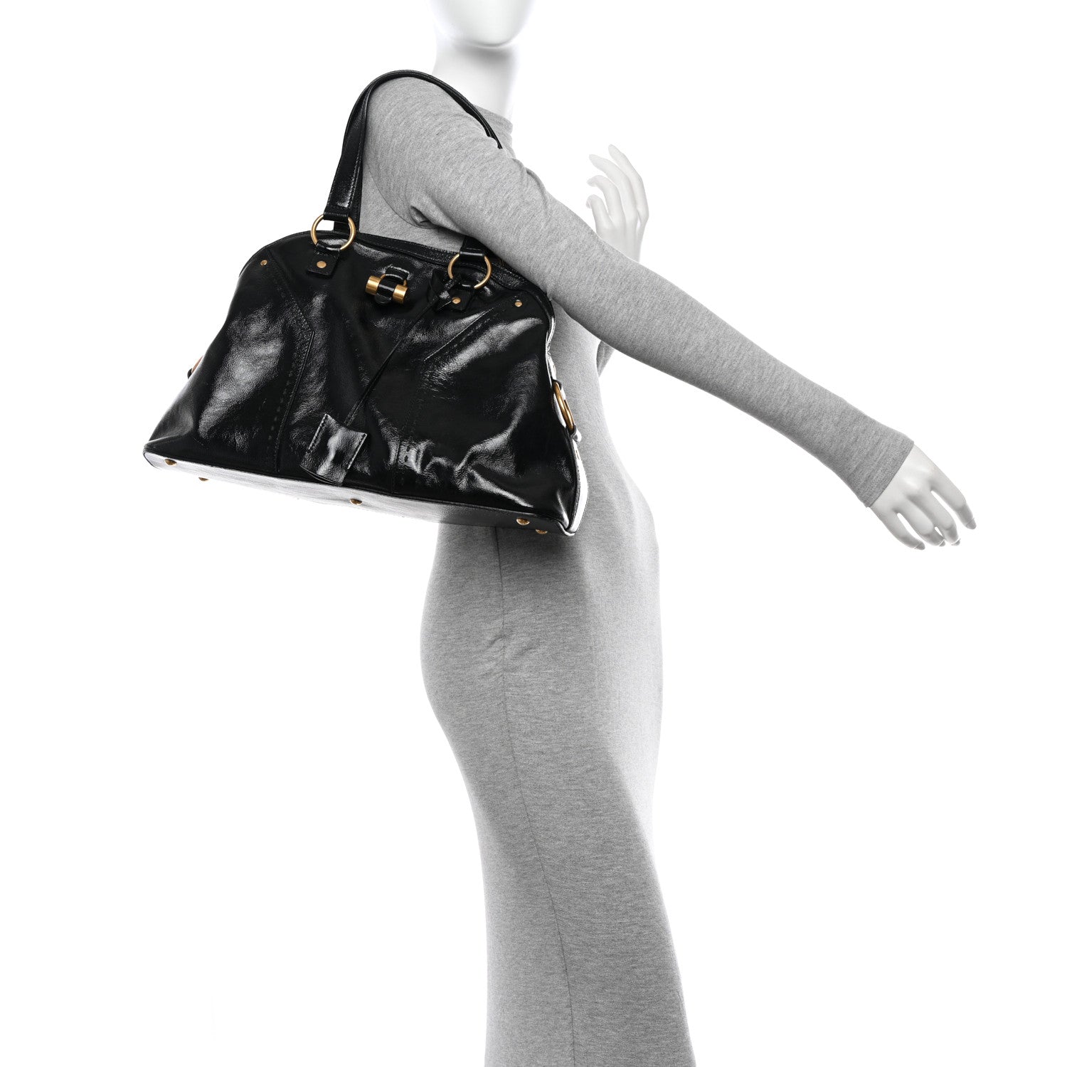 Saint Laurent Textured Patent Calfskin Large Muse Black 2 of 15