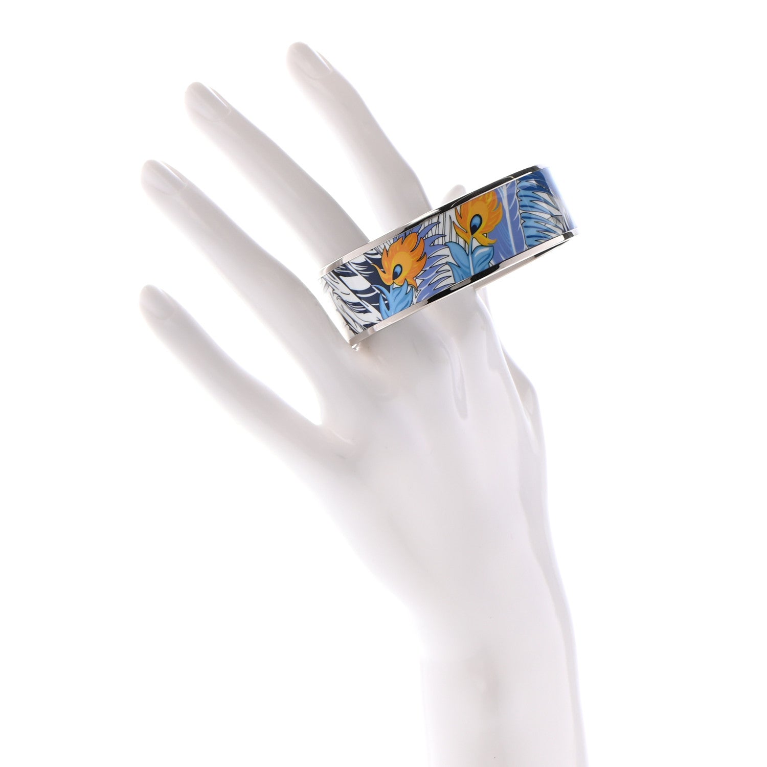 Hermes Enamel Printed Wide Mythiques Phoenix Bracelet 65 Pollen Azur 2 of 5