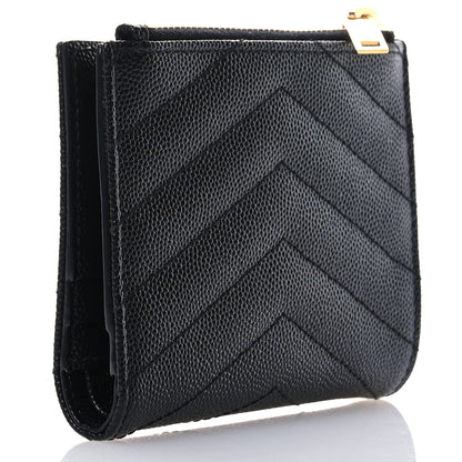 Saint Laurent Grain De Poudre Matelasse Chevron Monogram Zipped Card Case Black 3 of 8