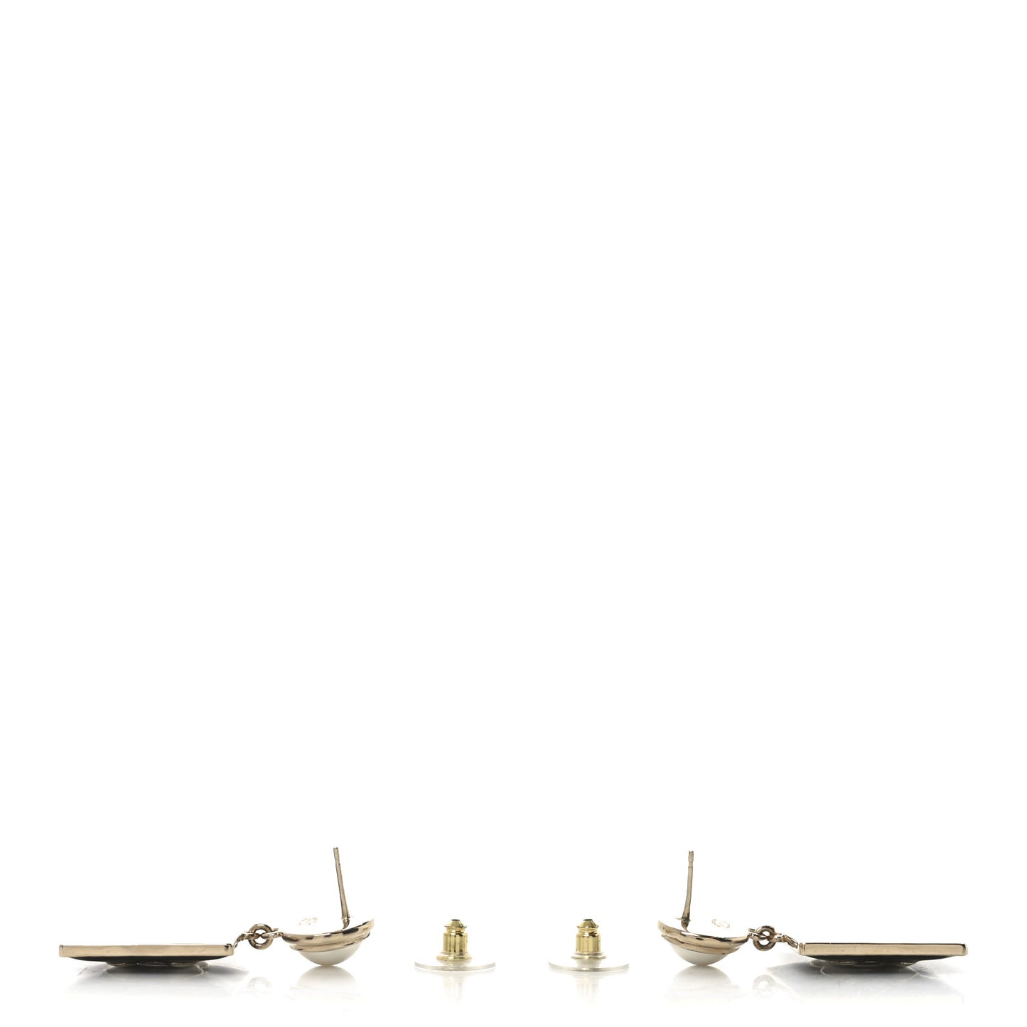 Metal Resin Pearl CC Drop Earrings Gold Black White