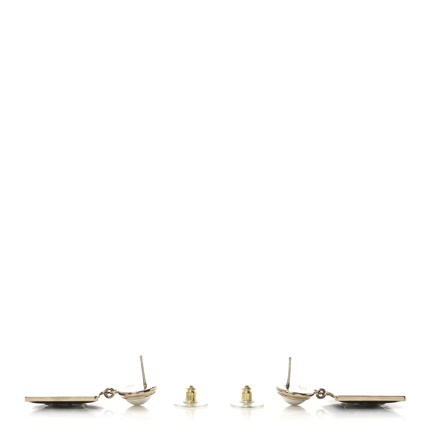 Chanel Metal Resin Pearl CC Drop Earrings Gold Black White 3 of 4