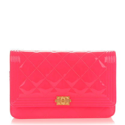 Chanel Patent Calfskin Quilted Boy Wallet On Chain WOC Pink 1 of 8