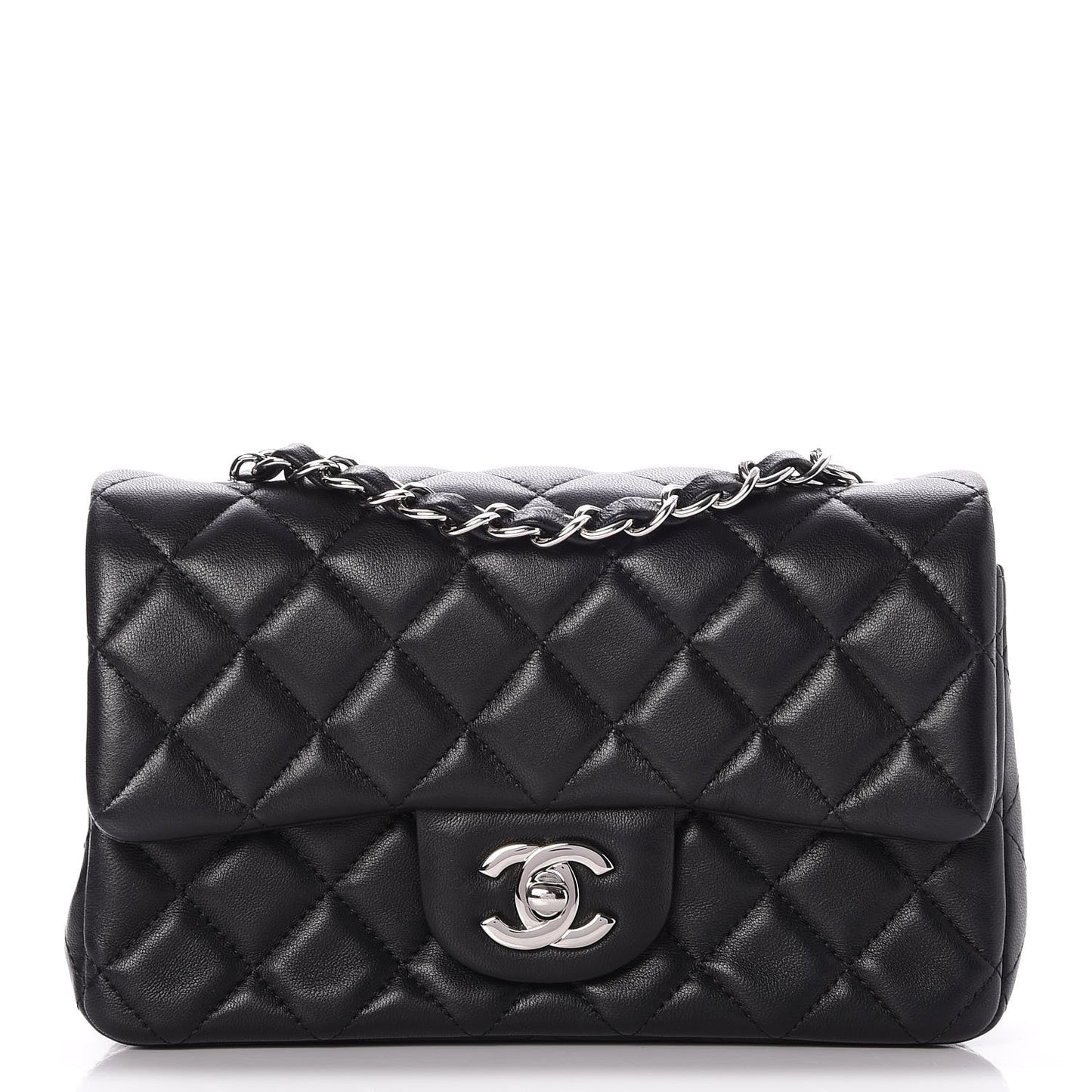Lambskin Quilted Mini Rectangular Flap Black