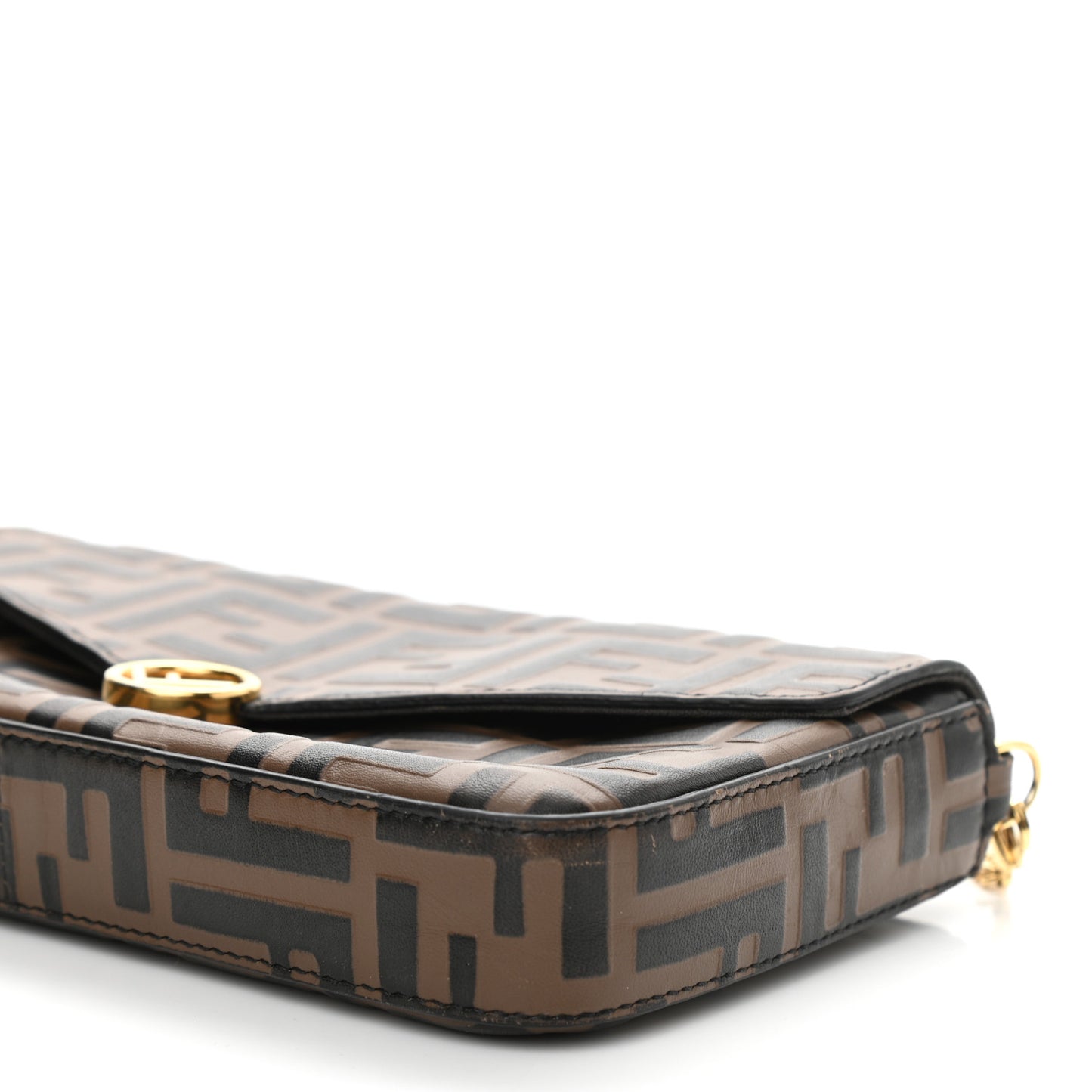 Vitello Soft F is Fendi Bi-Color FF 1974 Embossed Envelope Wallet on Chain Maya Black