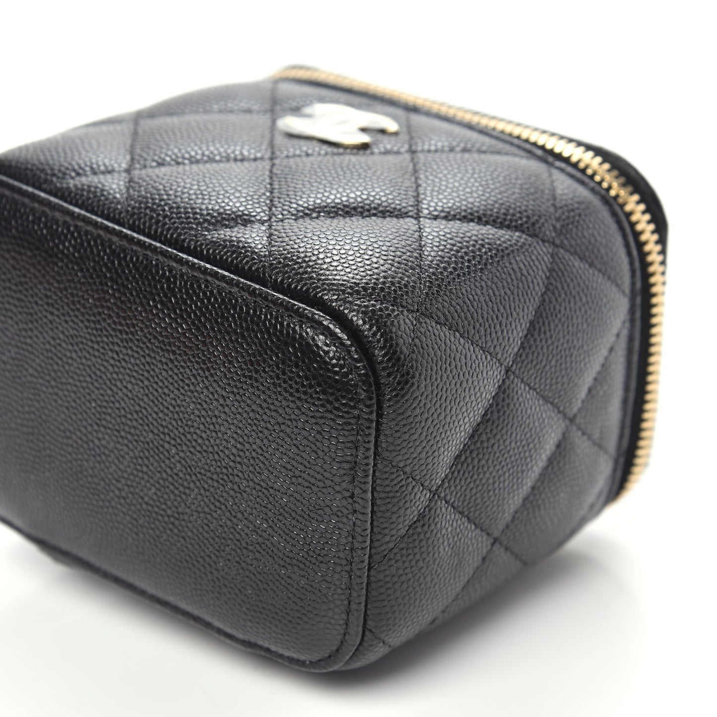 Caviar Quilted Mini Pearl On Top Vanity Case With Chain Black