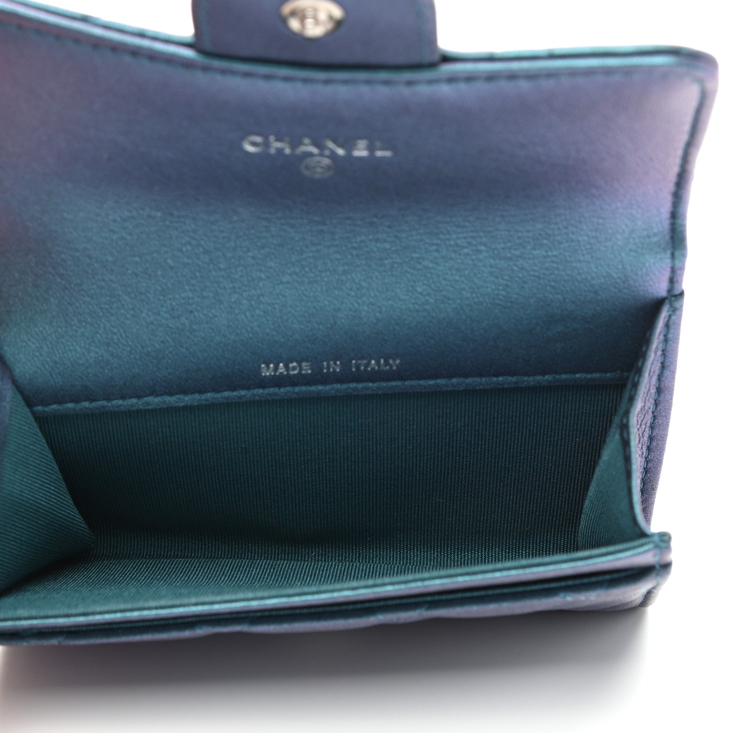 Chanel Iridescent Lambskin Quilted Flap Card Holder Turquoise 5 of 8