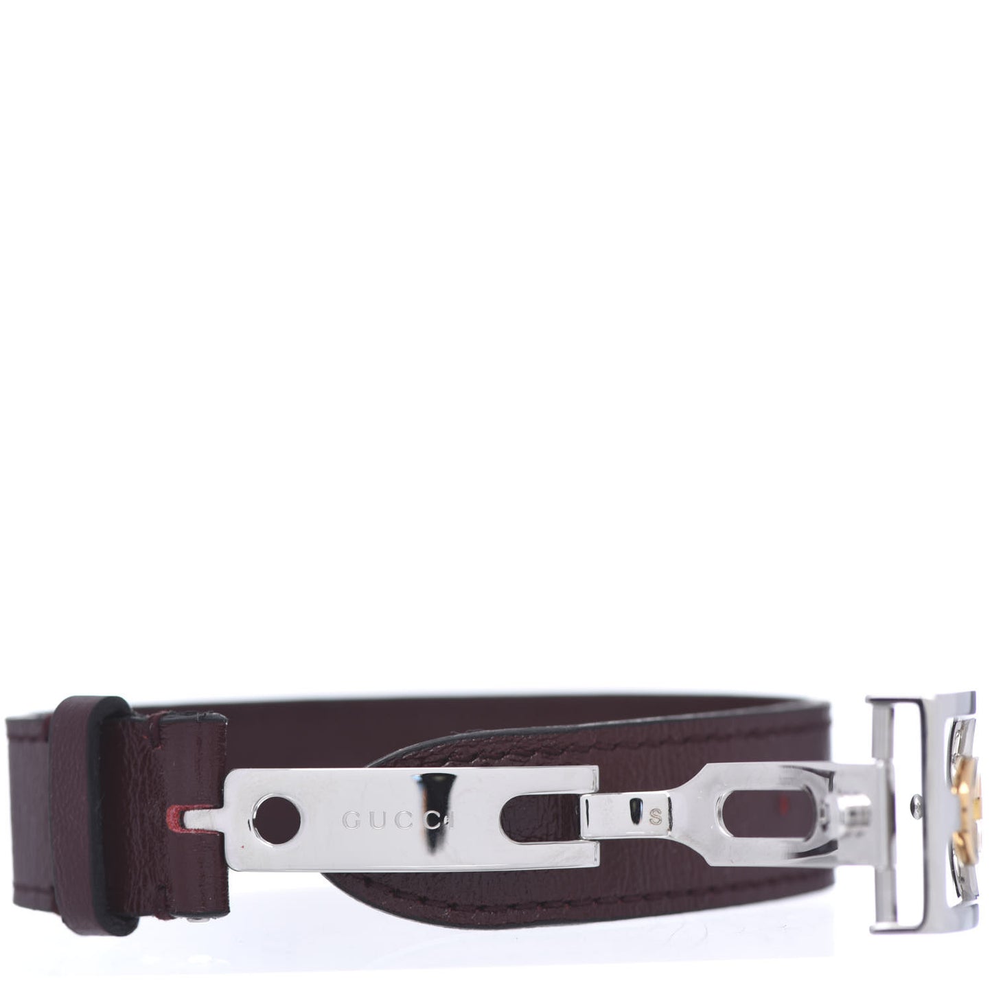 Stainless Steel 18K Yellow Gold Calfskin Interlocking Bracelet Bordeaux