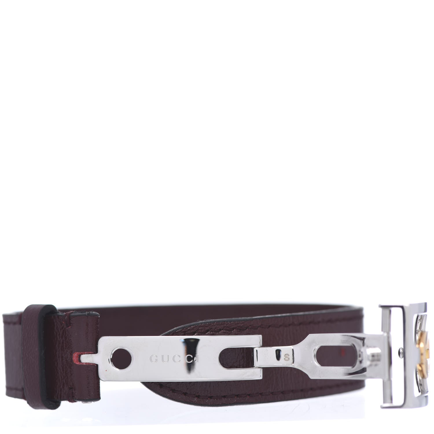 Gucci Stainless Steel 18K Yellow Gold Calfskin Interlocking Bracelet Bordeaux 6 of 6