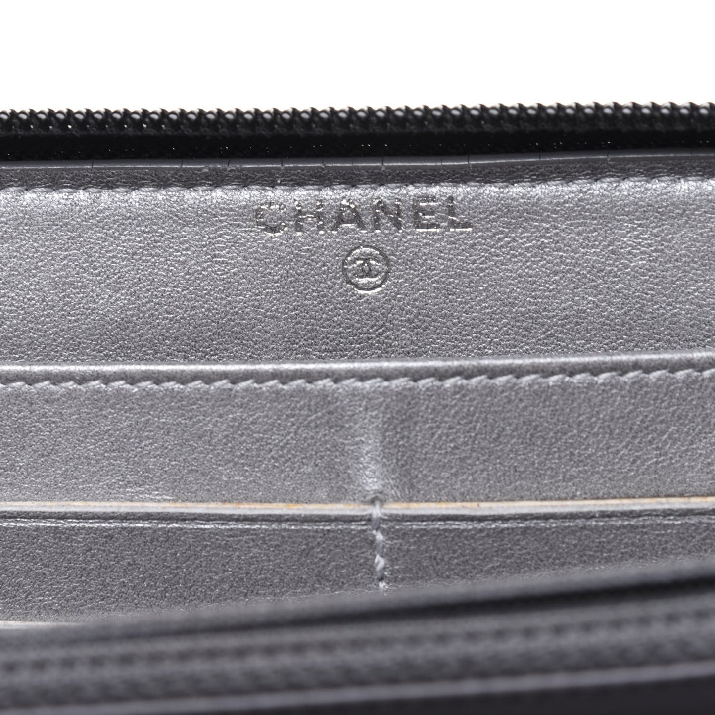 Lambskin Camellia Embossed Large Zip Around Gusset Wallet Black