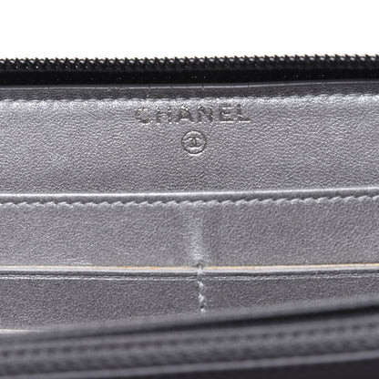 Chanel Lambskin Camellia Embossed Large Zip Around Gusset Wallet Black 6 of 19