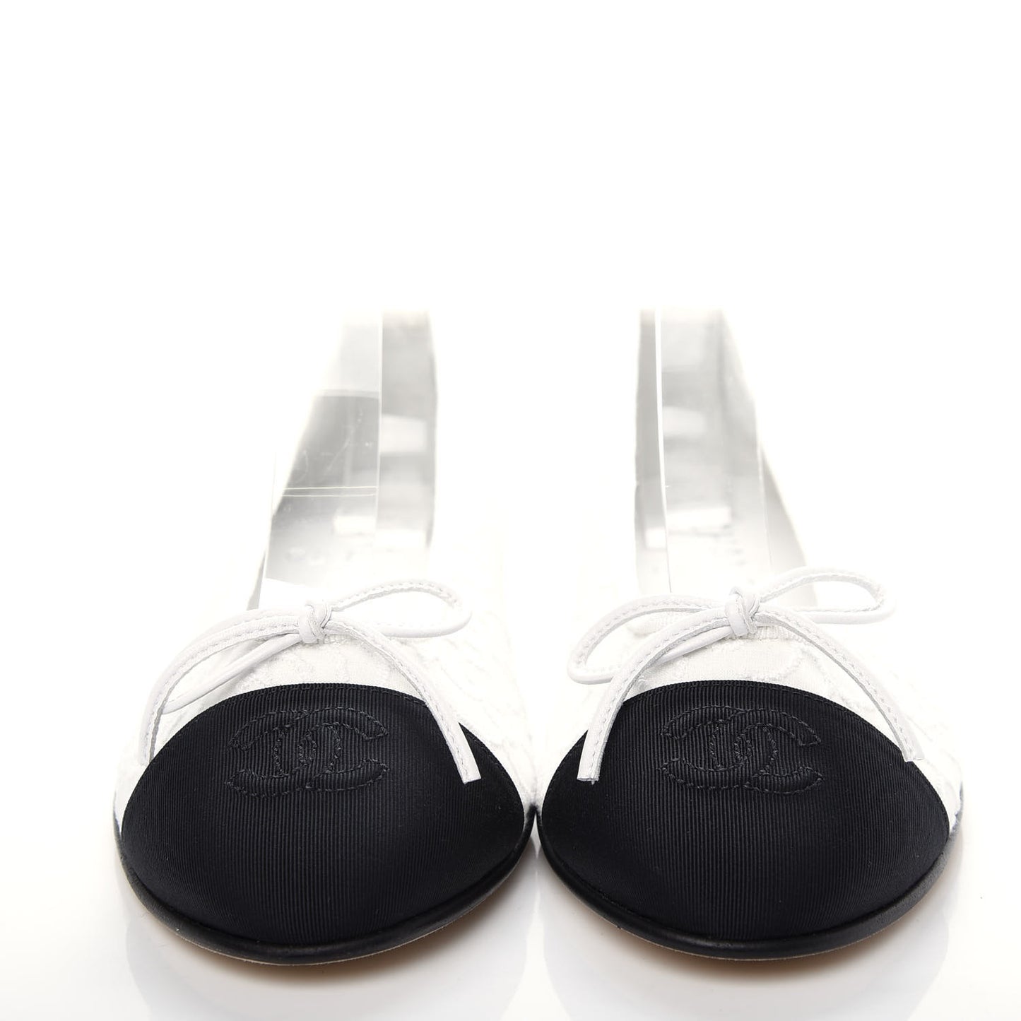 Fabric Camellia Embroidered Cap Toe Ballerina Flats 37 White Black