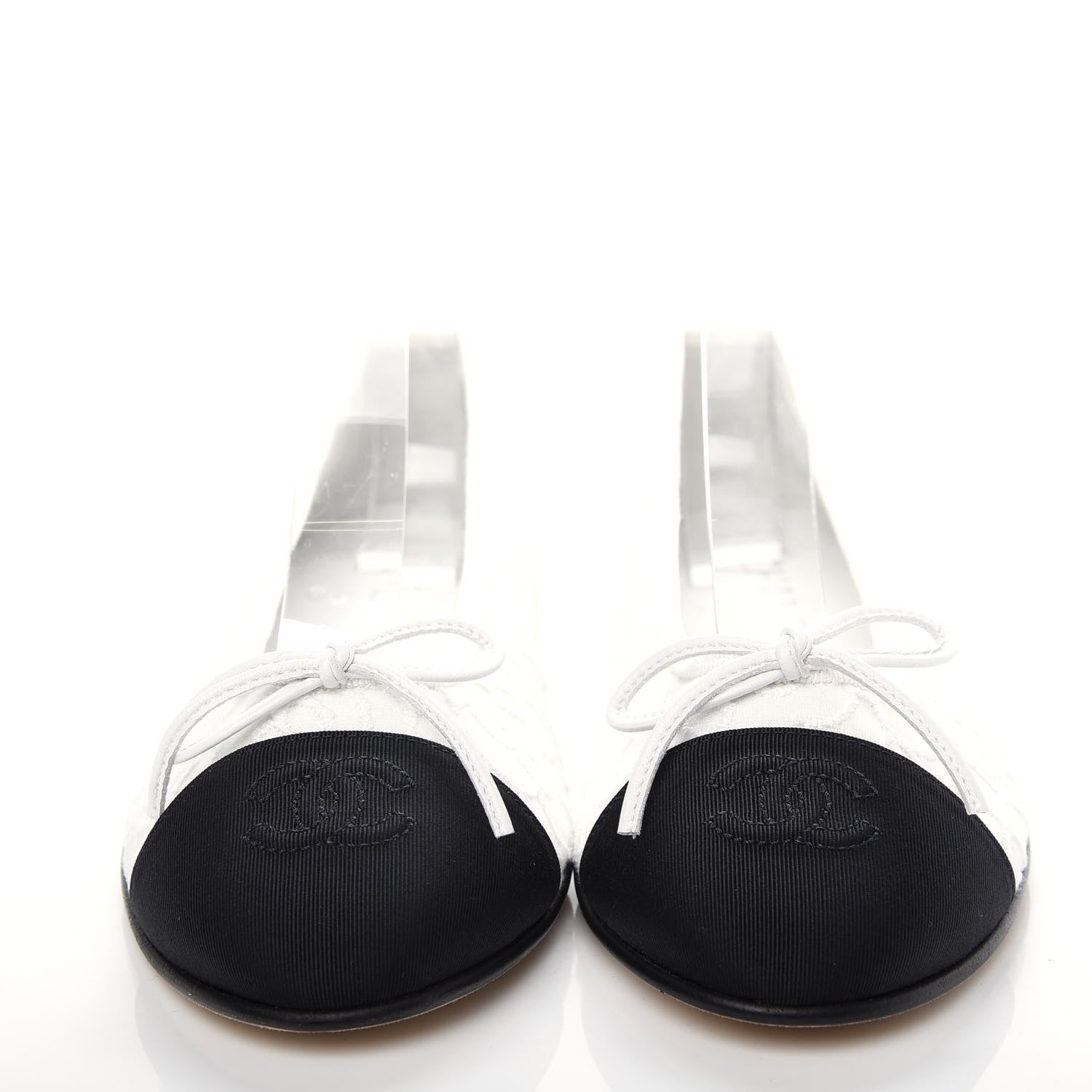 Chanel Fabric Camellia Embroidered Cap Toe Ballerina Flats 37 White Black 2 of 10
