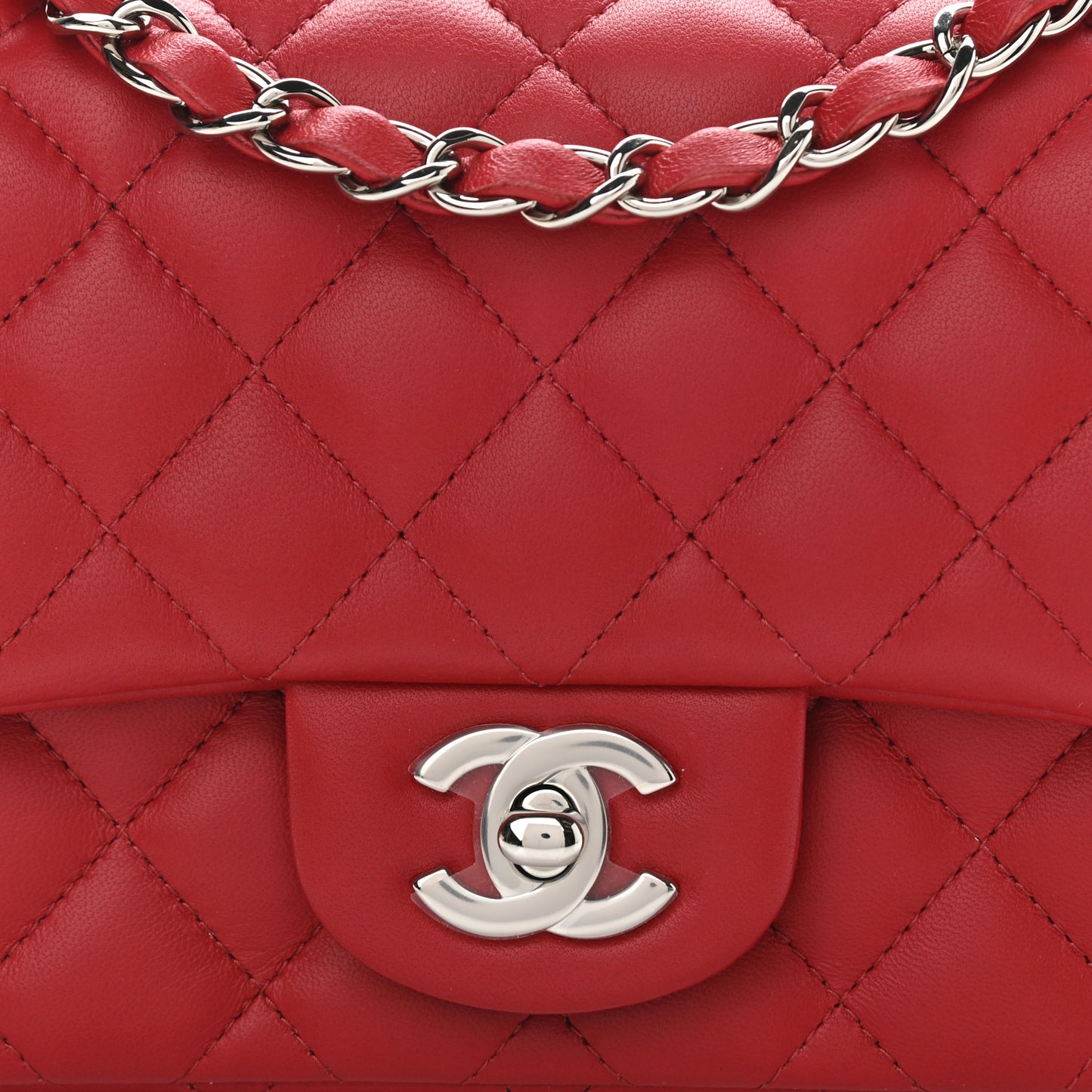 Lambskin Quilted Mini Square Flap Red
