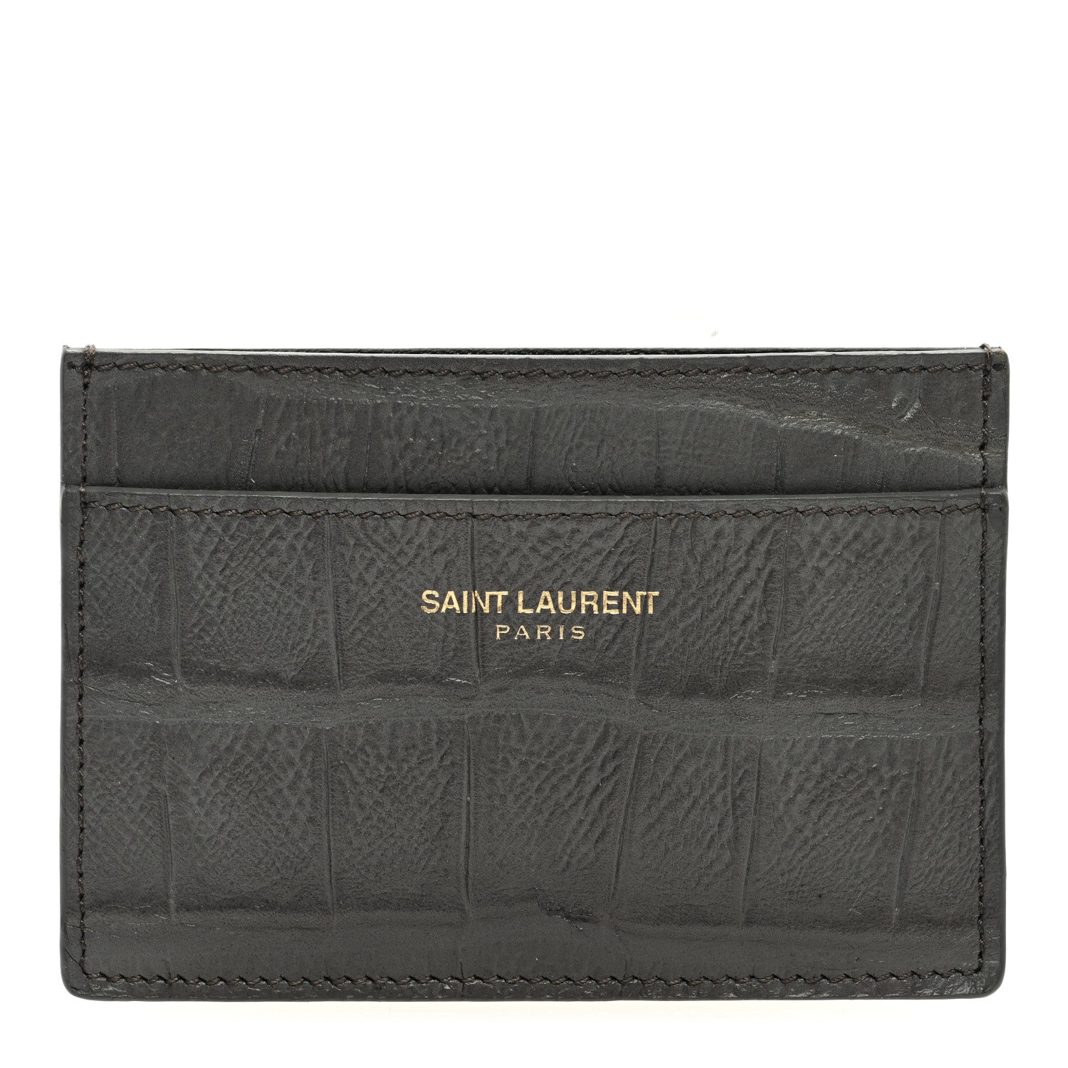 Saint Laurent Calfskin Crocodile Embossed Cassandra Credit Card Case 1 of 6