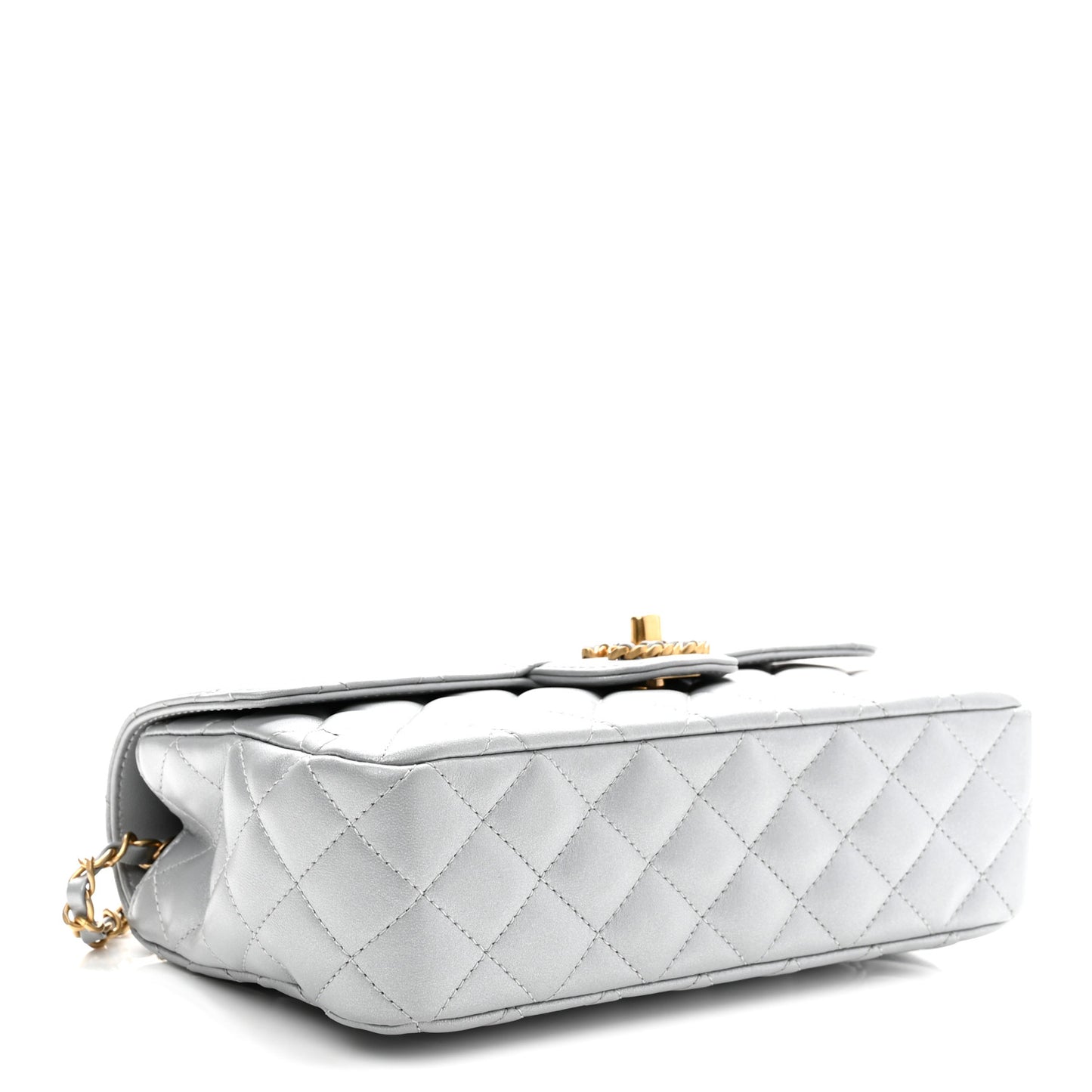 Metallic Lambskin Quilted Small Strass On Top Flap Silvery
