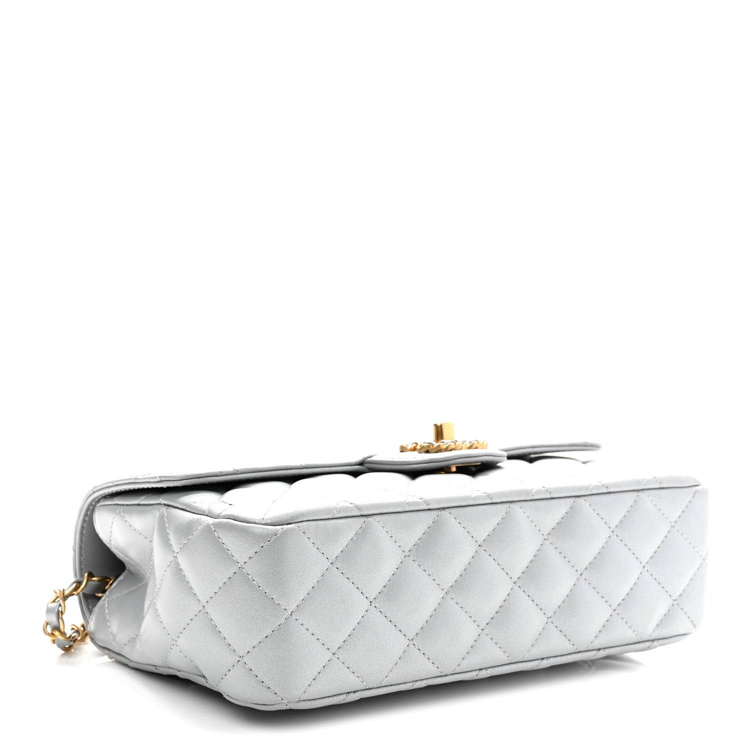 Chanel Metallic Lambskin Quilted Small Strass On Top Flap Silvery 4 of 11