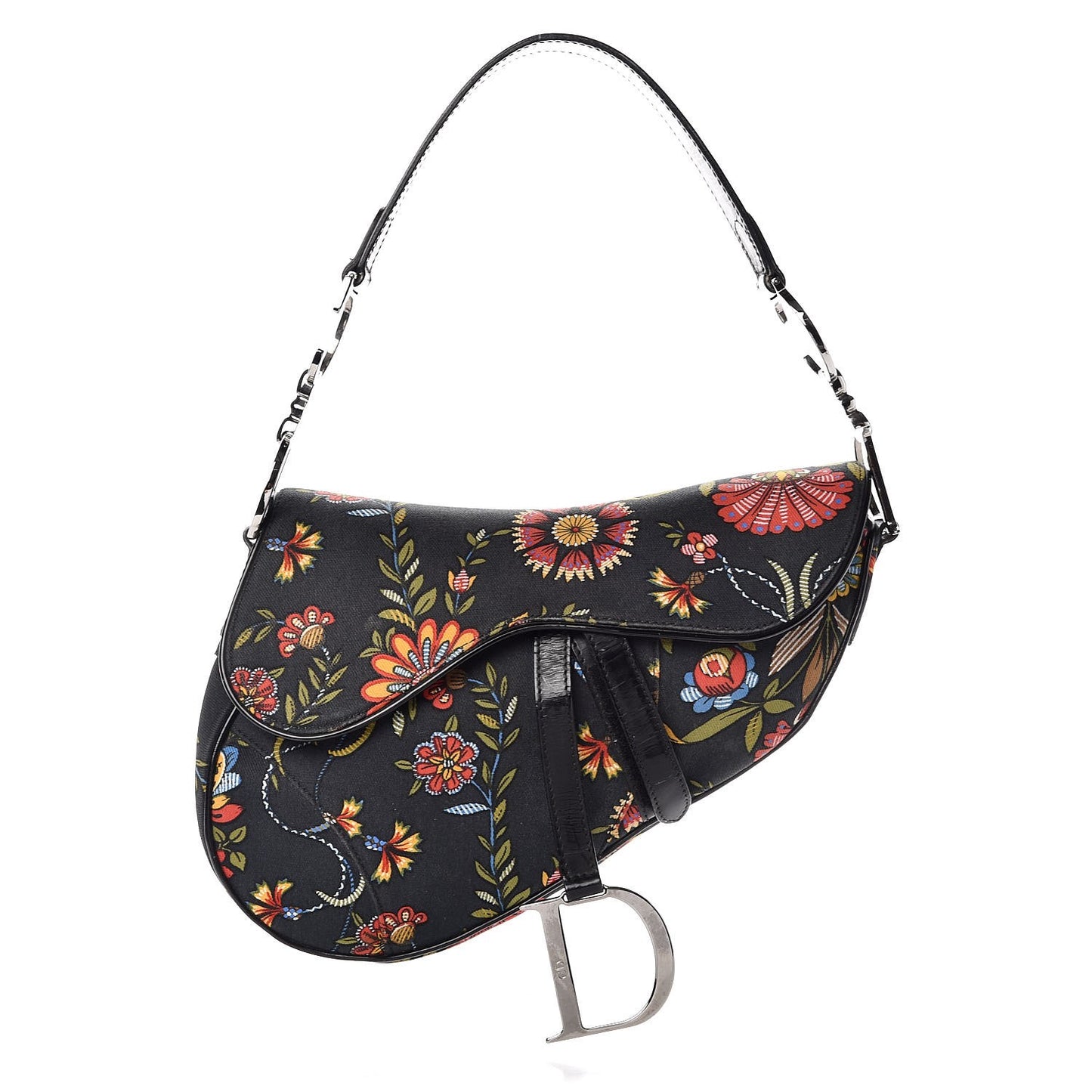Canvas Floral Saddle Bag Black