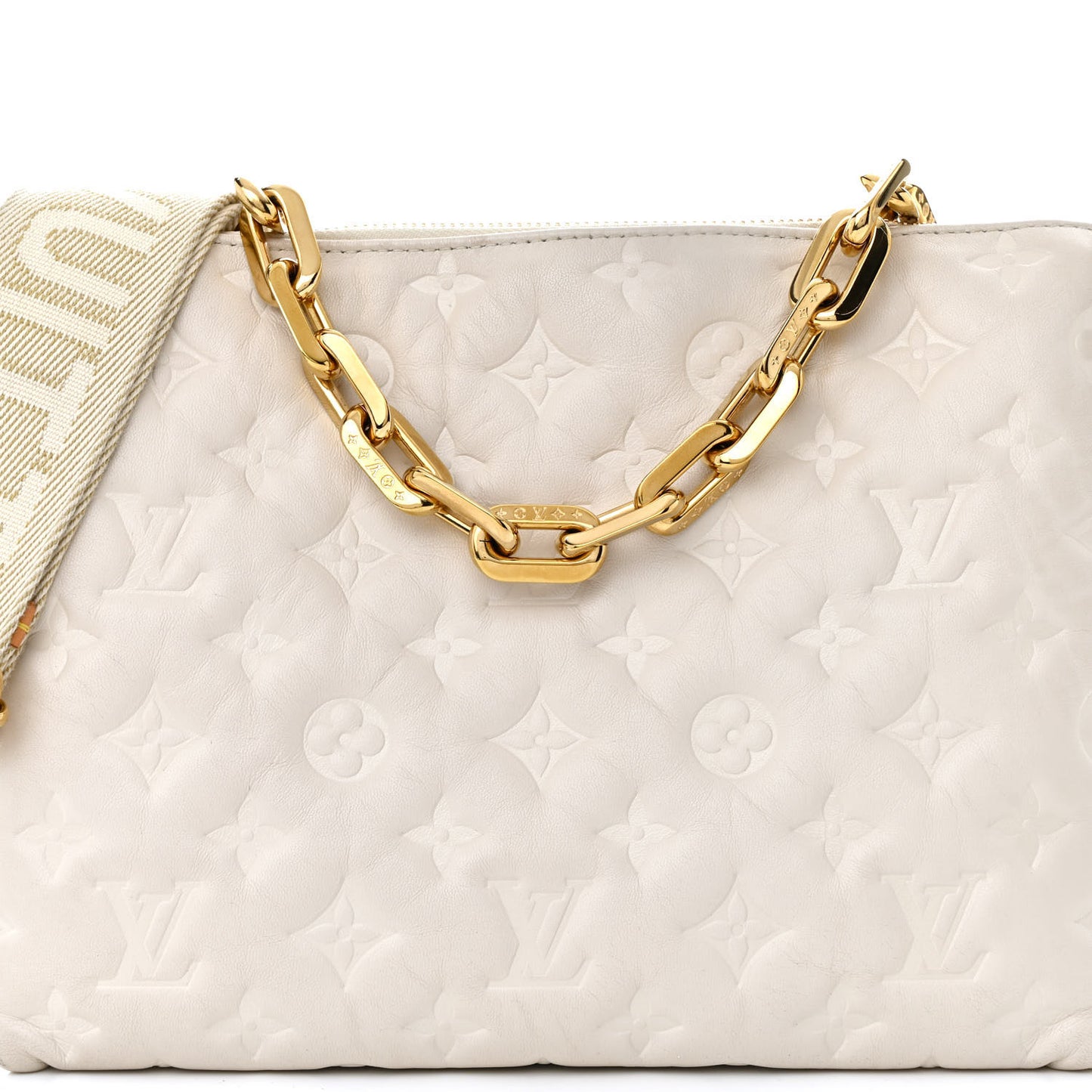 Lambskin Embossed Monogram Coussin PM Beige Cream