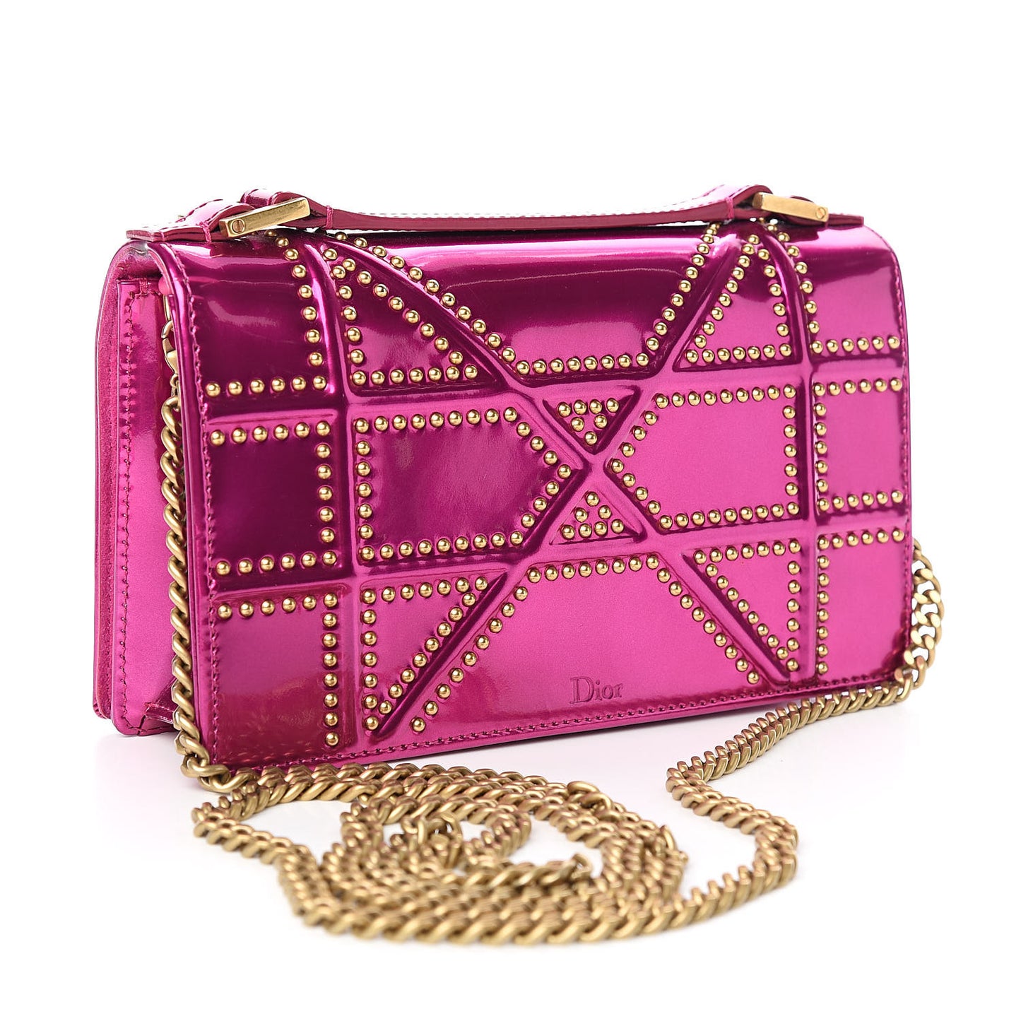 Patent Studded Diorama Top Handle Wallet on Chain Pouch Pink