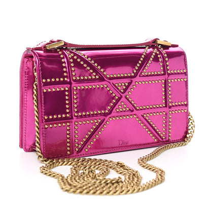 Christian Dior Patent Studded Diorama Top Handle Wallet on Chain Pouch Pink 3 of 9