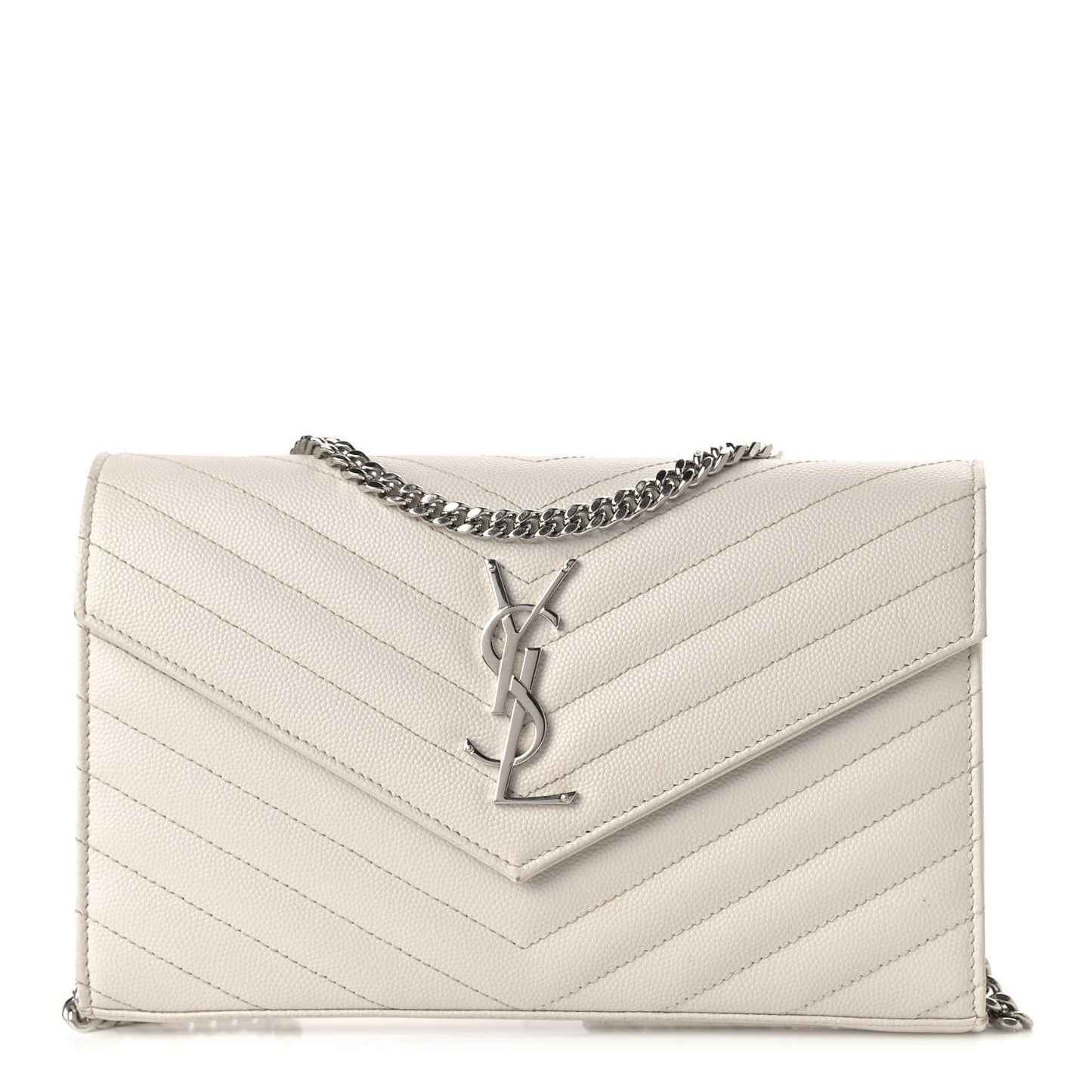 Grain De Poudre Matelasse Chevron Monogram Chain Wallet White