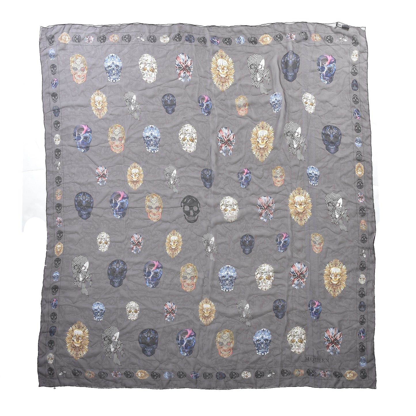 Silk Chiffon Skull Scarf Prints Black Grey
