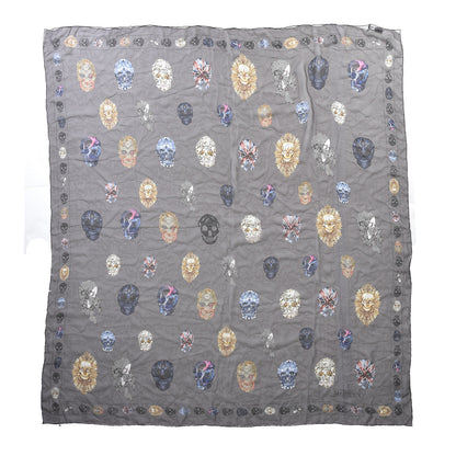 Alexander McQueen Silk Chiffon Skull Scarf Prints Black Grey 1 of 4