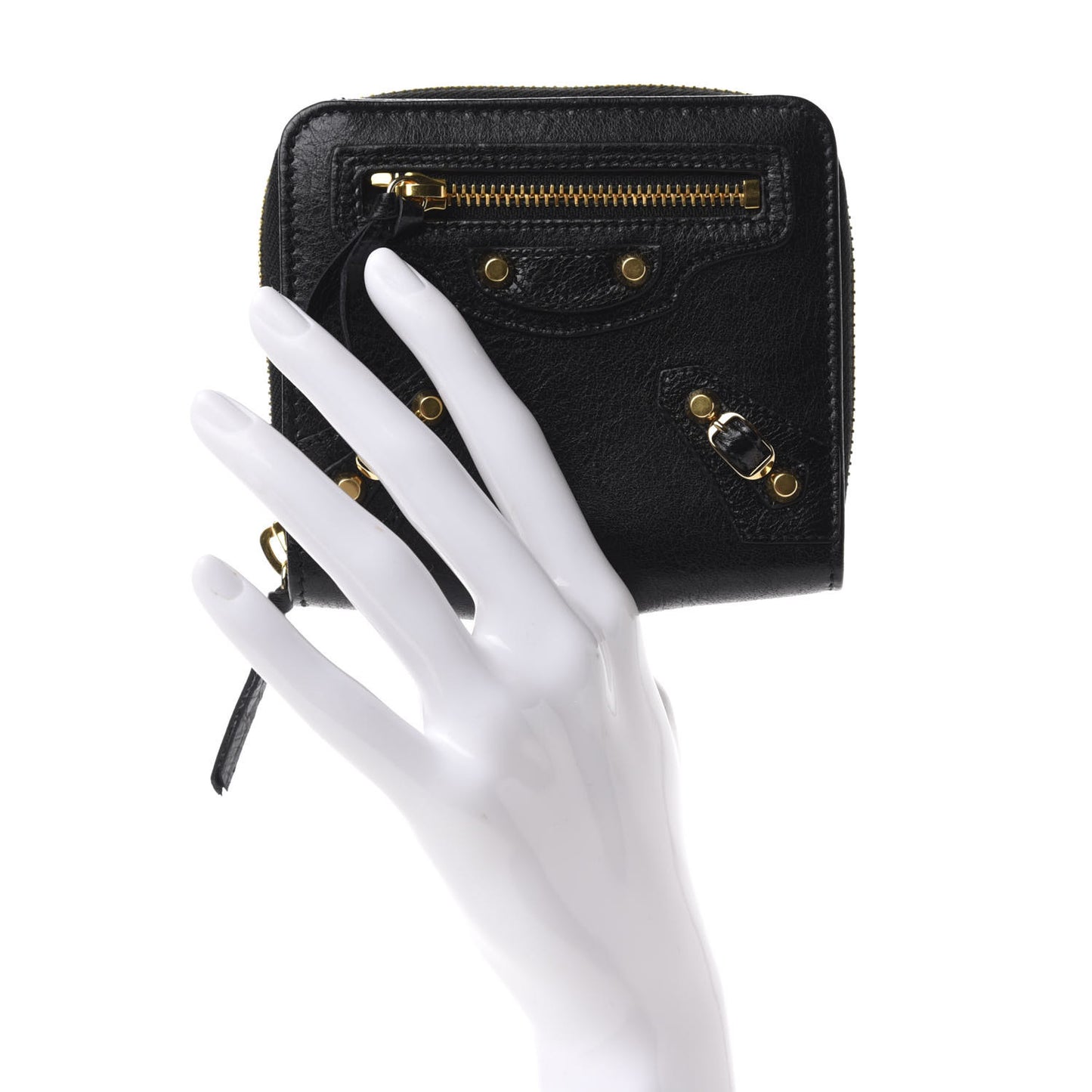 Agneau Classic Gold Hardware Compact Wallet Black
