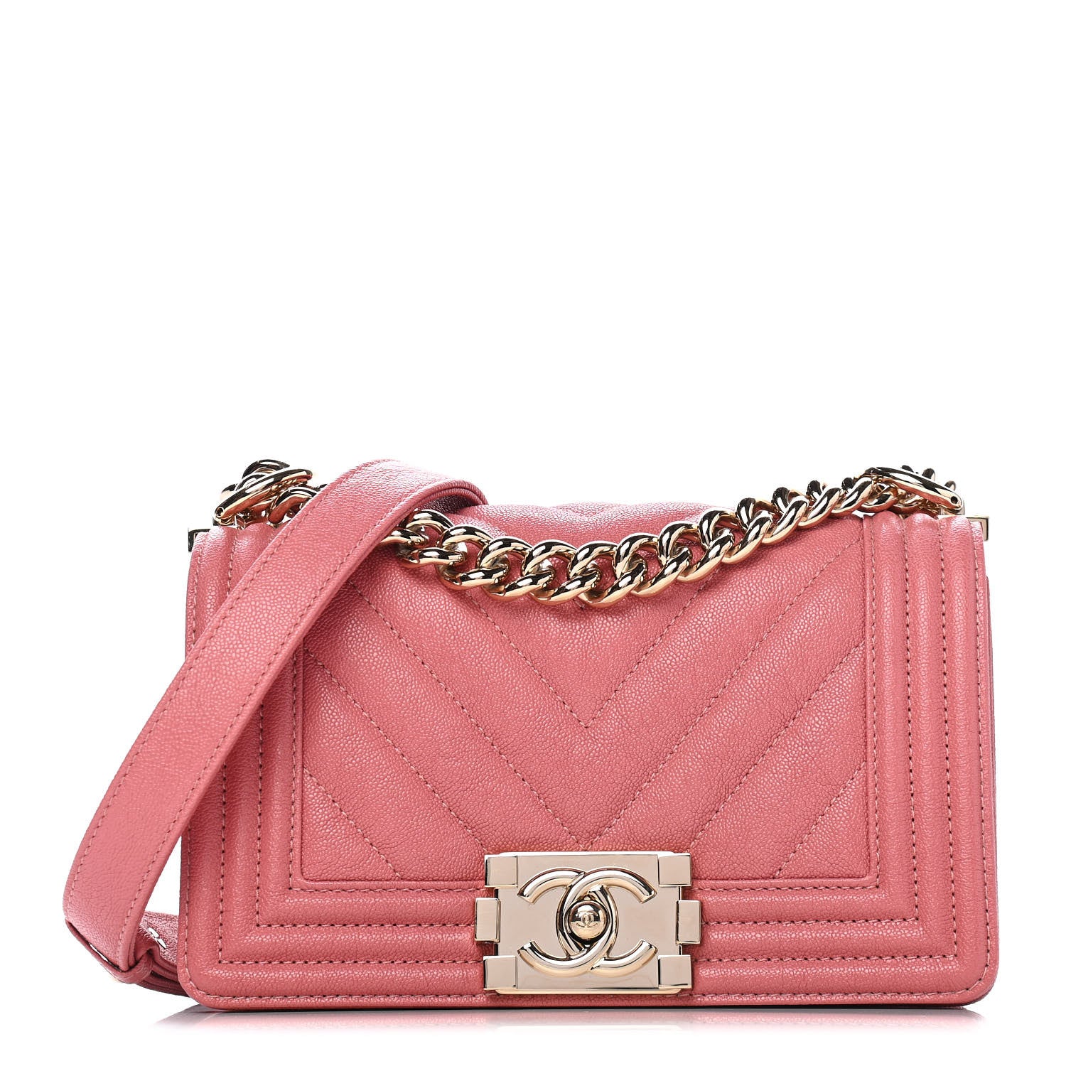 Chanel Caviar Chevron Quilted Small Boy Flap Pink 1 of 8