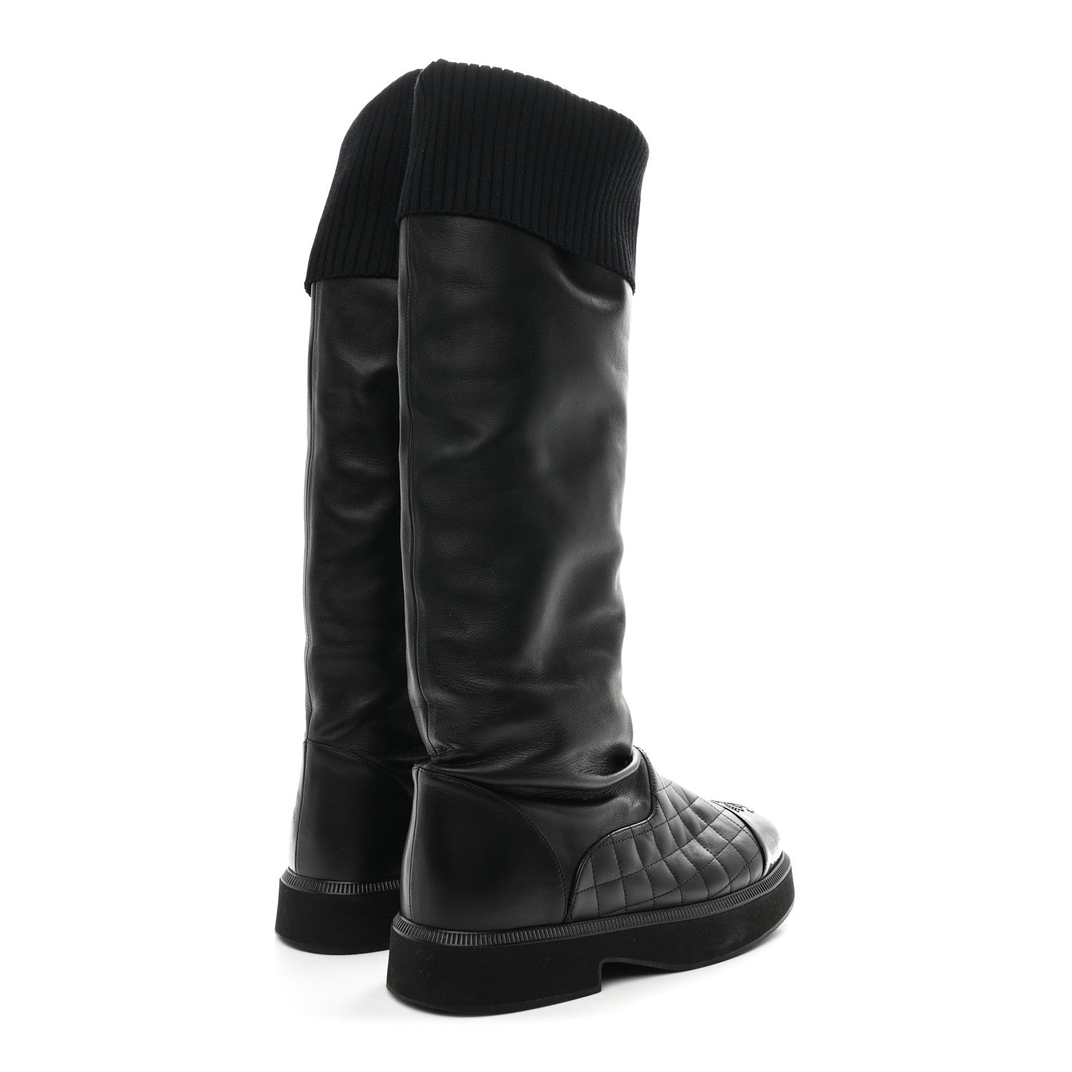 Chanel Lambskin Calfskin Quilted Knit Womens High Boots 39.5 Black 5 of 10