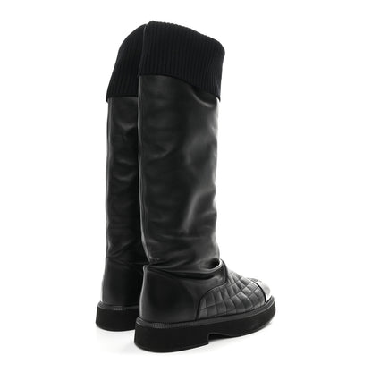 Chanel Lambskin Calfskin Quilted Knit Womens High Boots 39.5 Black 5 of 10