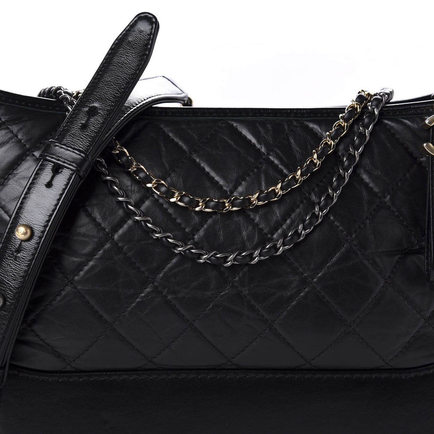 Aged Calfskin Quilted Medium Gabrielle Hobo Black