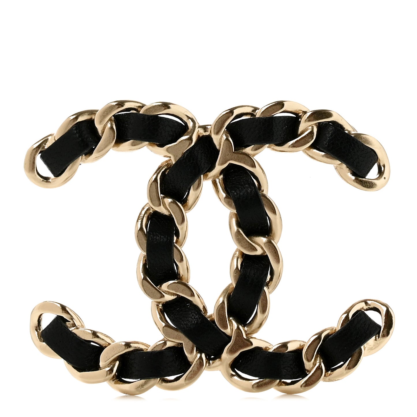 Lambskin Chain CC Brooch Black Gold