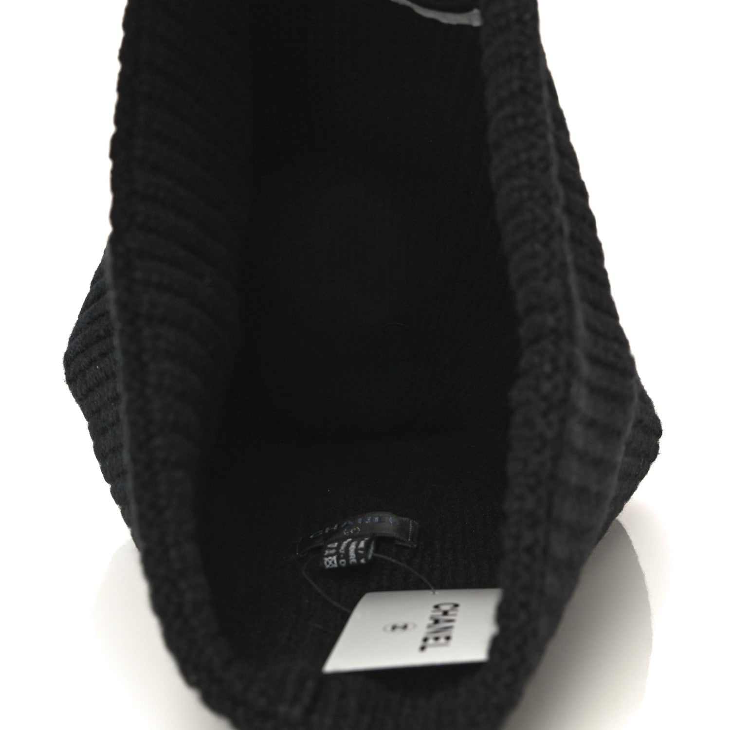 Chanel Wool Cashmere CC Beanie Hat Light Black White 5 of 16