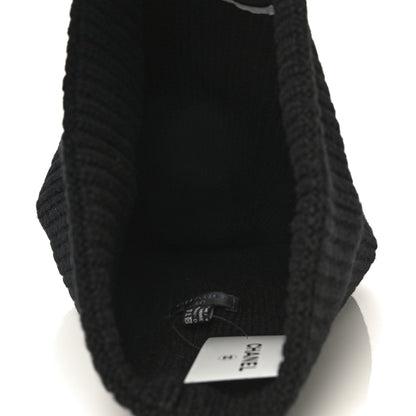 Chanel Wool Cashmere CC Beanie Hat Light Black White 5 of 16