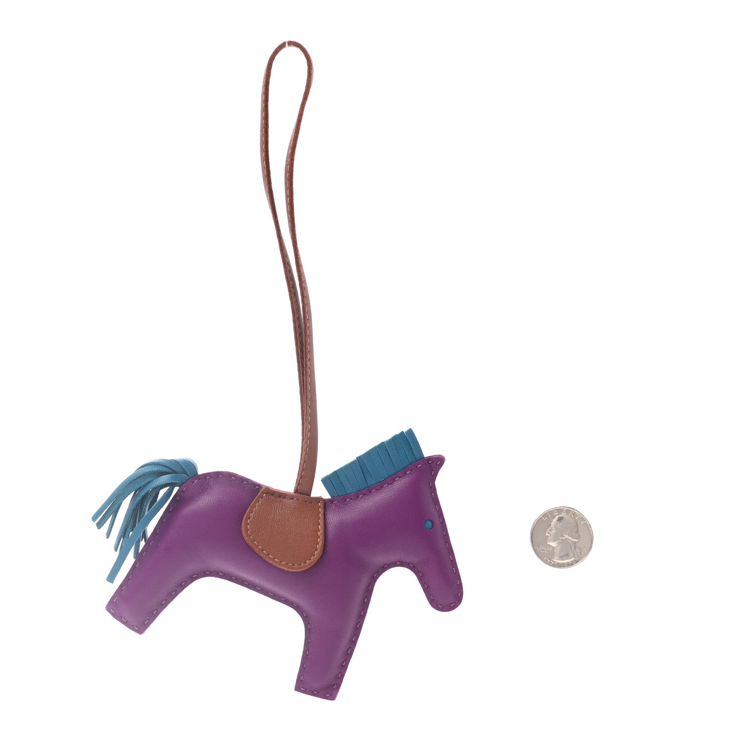 Hermes Milo Lambskin Grigri Rodeo Horse Bag Charm MM Anemone Bleu Izmir Fauve 2 of 3