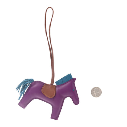 Hermes Milo Lambskin Grigri Rodeo Horse Bag Charm MM Anemone Bleu Izmir Fauve 2 of 3
