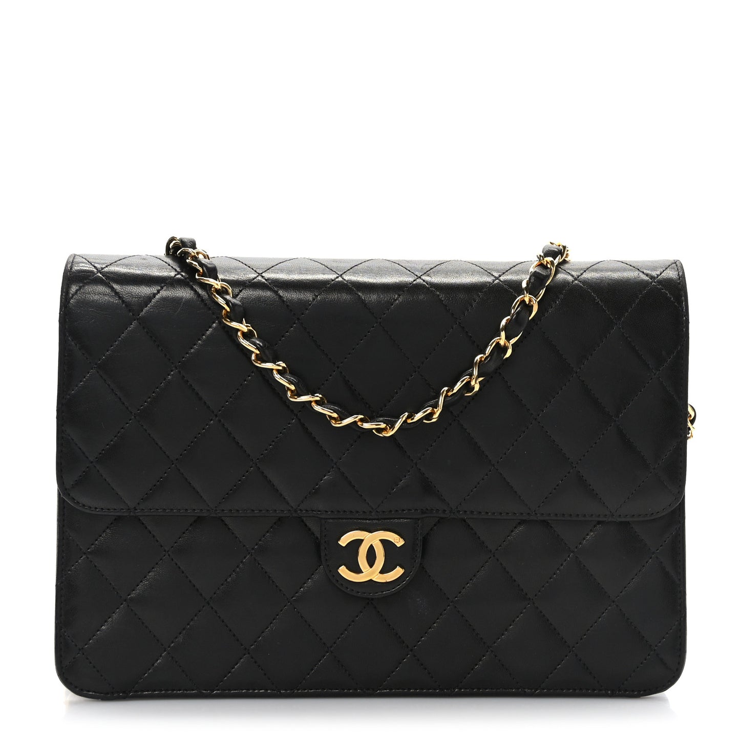 Lambskin Quilted Medium Single Flap Black