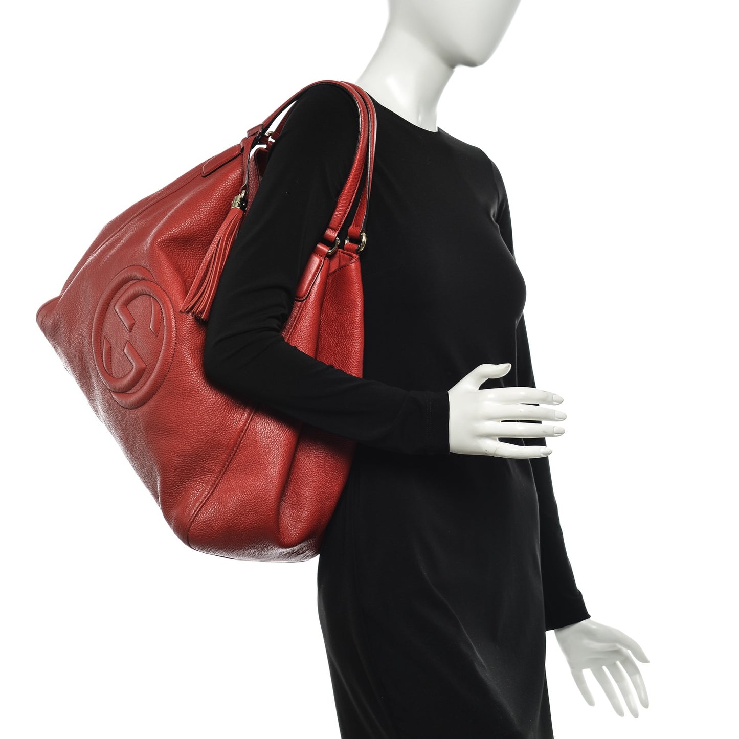 Pebbled Calfskin Large Soho Shoulder Bag Red