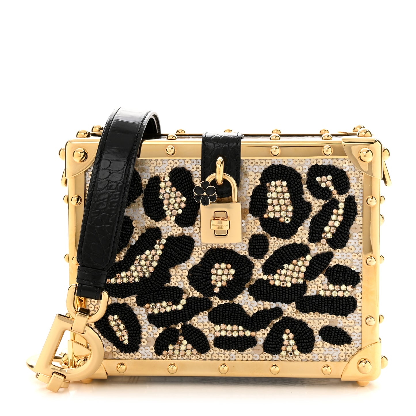 Satin Sequin Leopard Embellished Box Bag Natural Beige