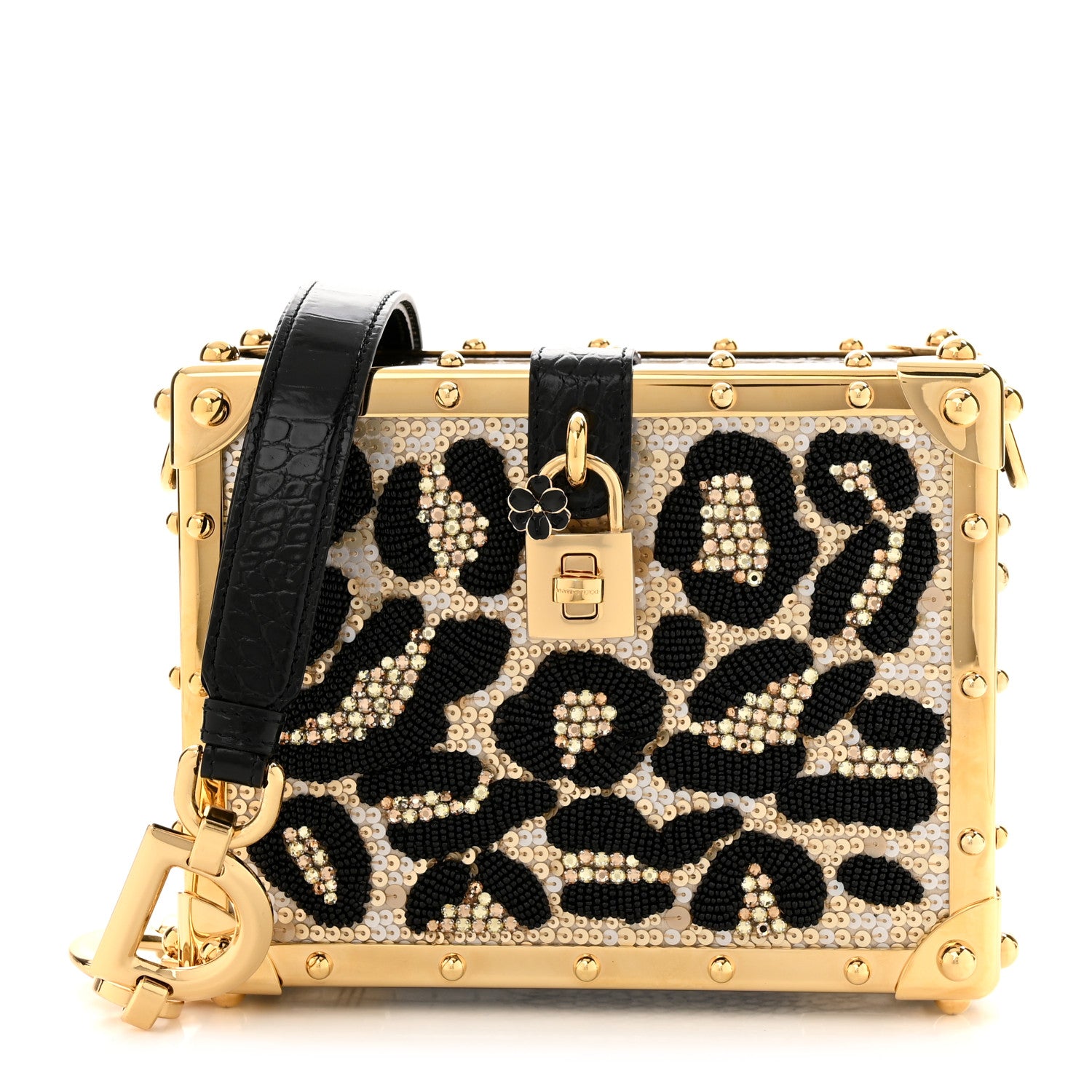 Dolce & Gabbana Satin Sequin Leopard Embellished Box Bag Natural Beige 1 of 11