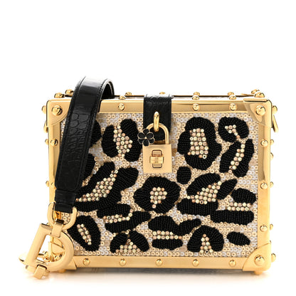 Dolce & Gabbana Satin Sequin Leopard Embellished Box Bag Natural Beige 1 of 11