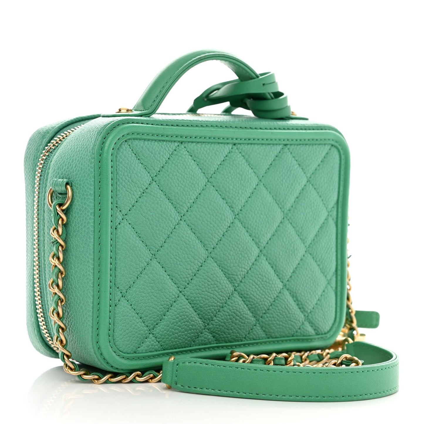 Caviar Quilted Small CC Filigree Vanity Case Green