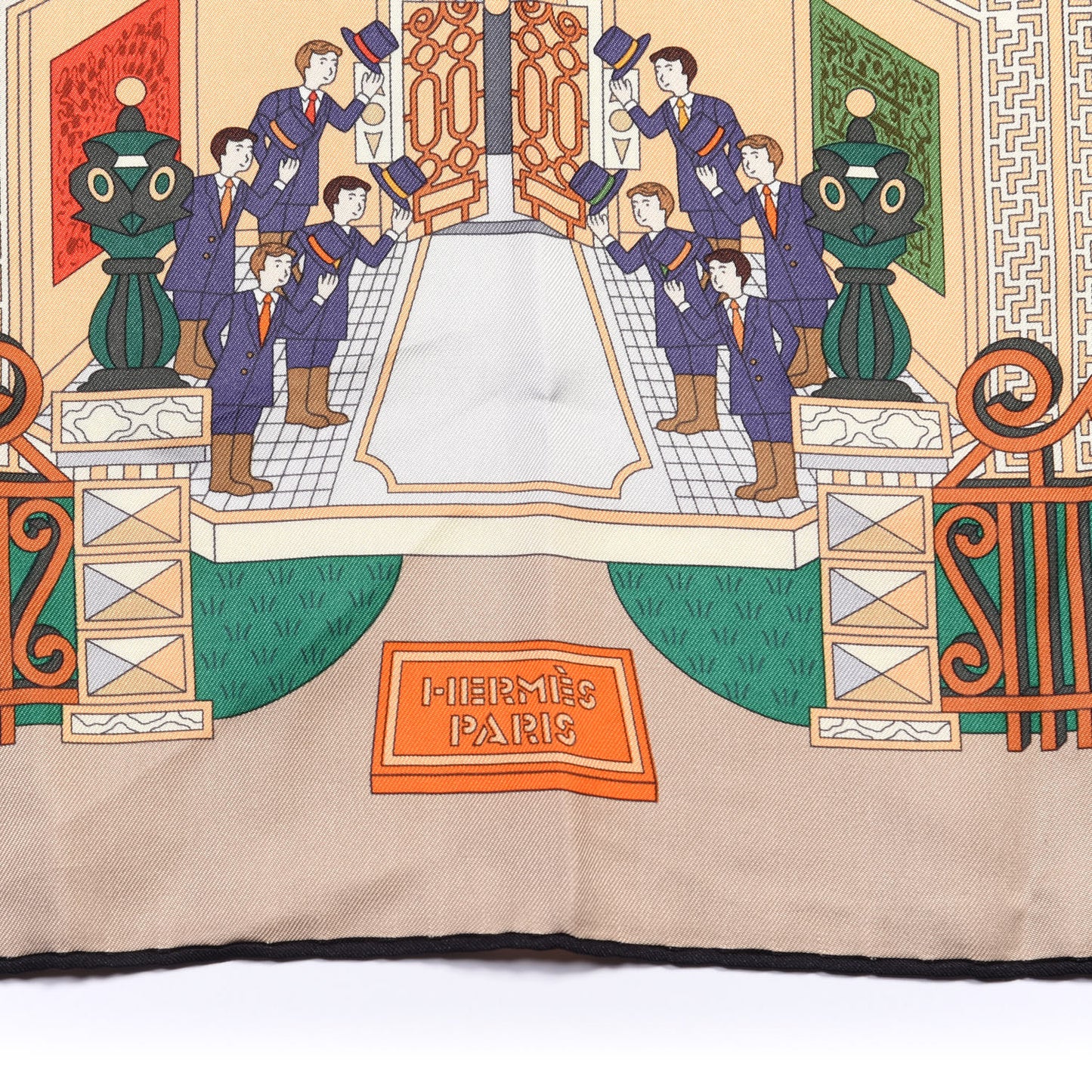 Silk La Maison Des Carres Scarf 90 Beige Orange Vert