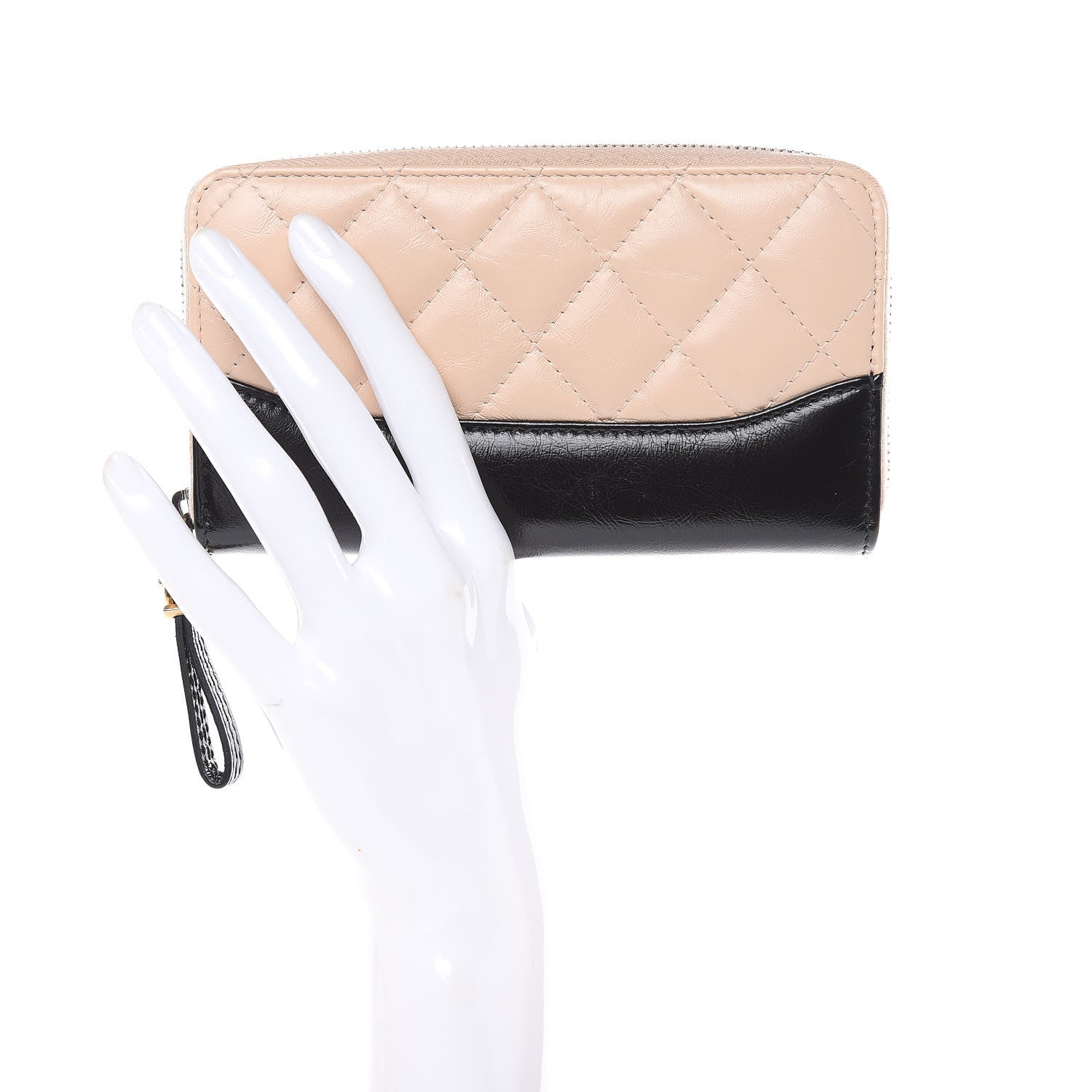 Chanel Aged Calfskin Quilted Small Gabrielle Zip Around Wallet Beige Black 2 of 10