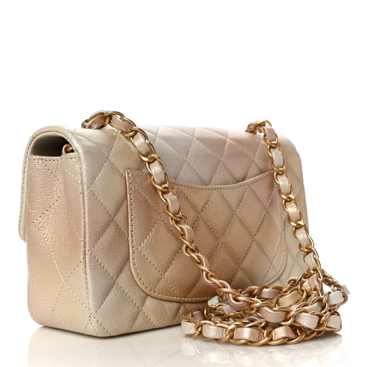 Metallic Goatskin Quilted Mini Rectangular Flap Gold