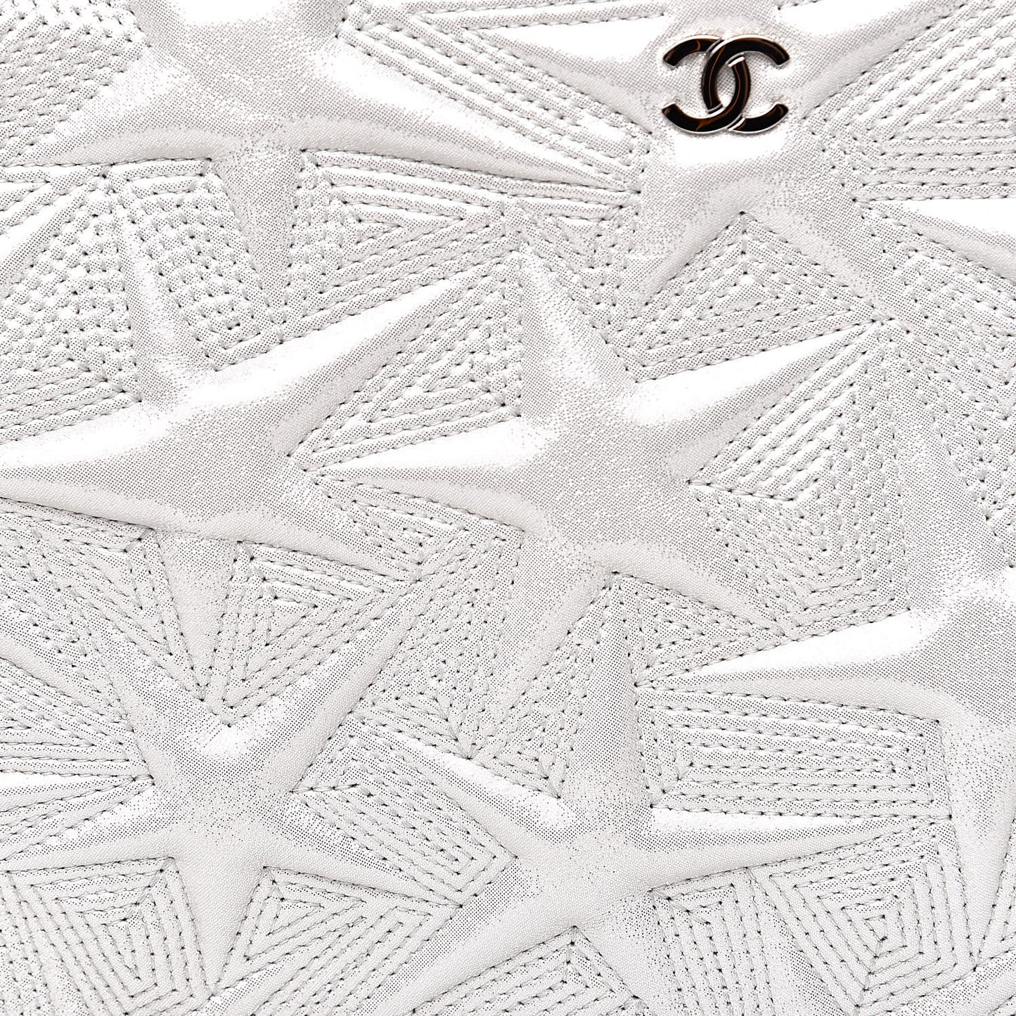 Metallic Lambskin Star Embossed Medium Cosmetic Pouch Light Silver