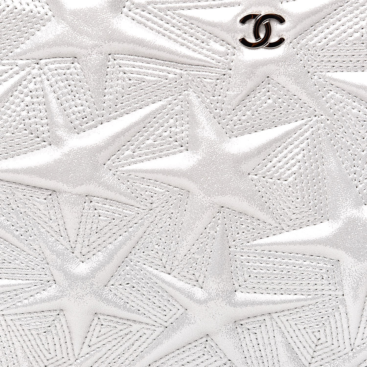 Chanel Metallic Lambskin Star Embossed Medium Cosmetic Pouch Light Silver 8 of 10