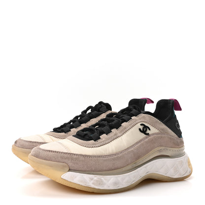 Chanel Suede Calfskin Nylon Grosgrain CC Sneakers 37 Beige Pink 4 of 9