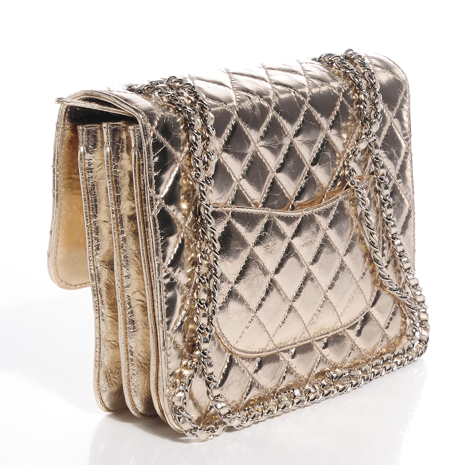 Chanel Metallic Crackled Calfskin Medium Clam's Pocket Flap Gold 3 of 8